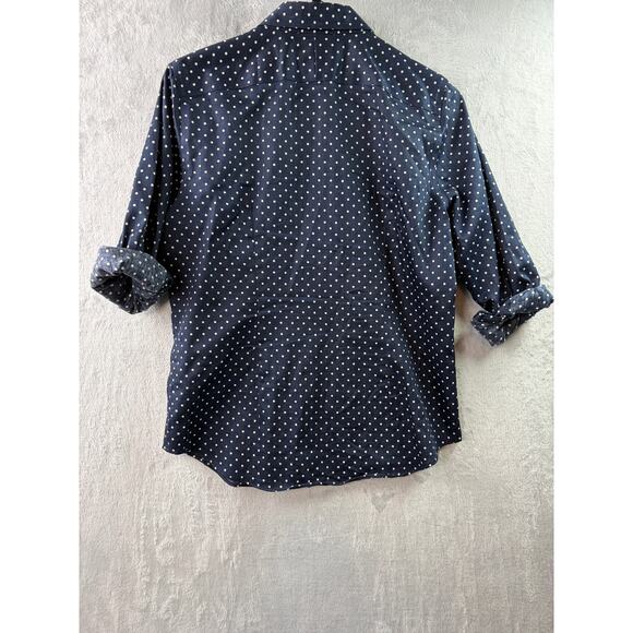 Chaps by Ralph Lauren Polka Dot No-Iron Button-Up Shirt–Navy/White–Size Medium - Picture 6 of 6